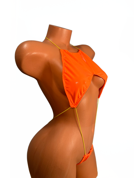 Halter Slingshot Neon Orange wet look