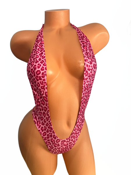 Pink  Cheetah Print One Piece thong slingshot bikini