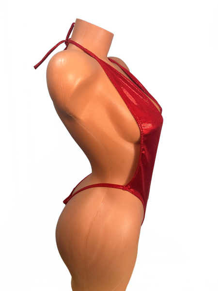 Metallic Red Print One Piece thong slingshot bikini