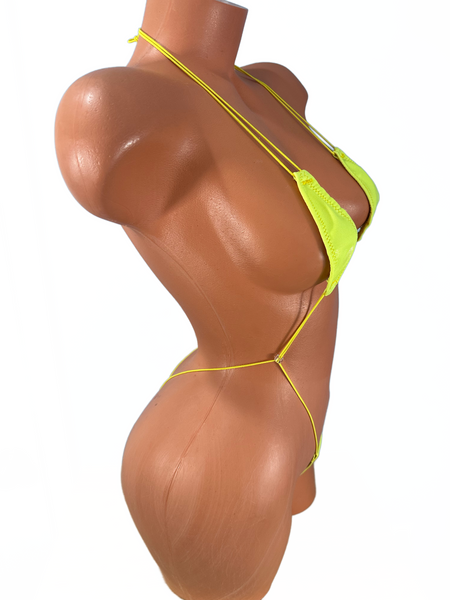 Neon Yellow wet look  string thong slingshot bikini