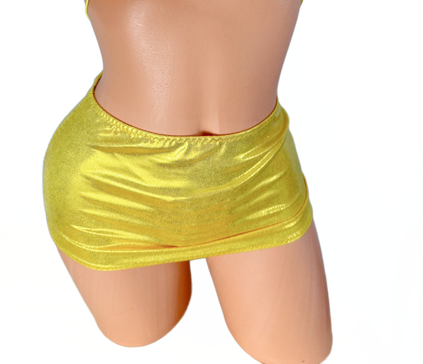 Citrine Yellow metallic Micro mini skirt cover up