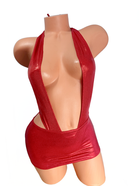 Cherry Red metallic Micro mini skirt cover up