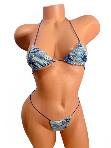 Blue metallic Camouflage Micro Bikini