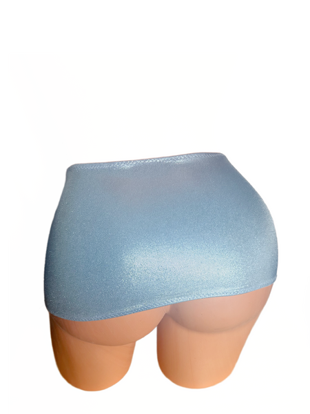 Metallic baby blue spandex Micro mini skirt cover up