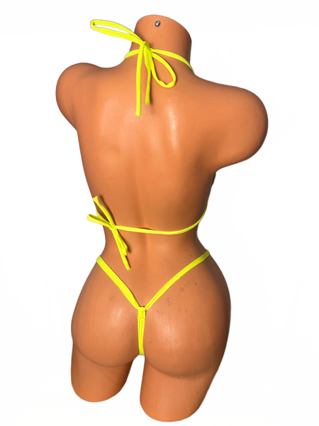 Neon Yellow wet look wide front thong bikini