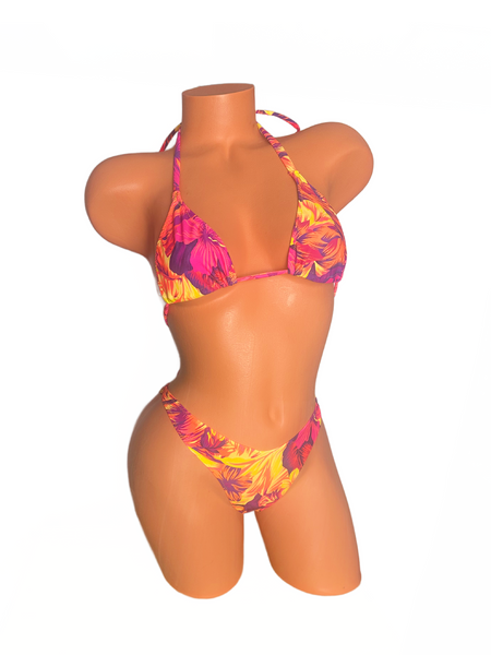 Neon Orange Floral  European Micro Cut Bikini