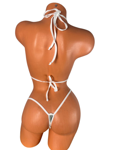 White Money Print Wide Front  thong bikini