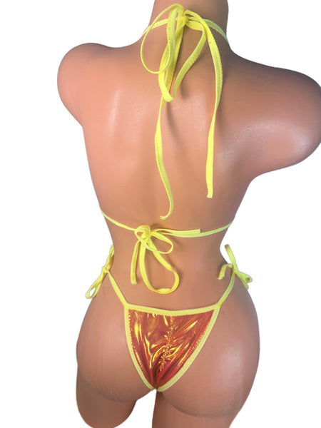 Gold on Orange metallic Scrunch bottom micro string bikini