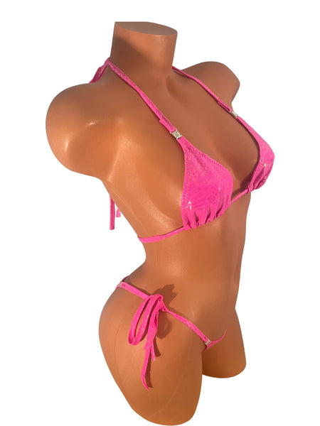 Hot Pink Snake print  bikini  with crystal connectors
