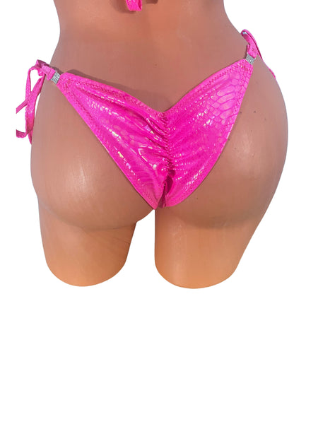 Hot Pink Snake print  bikini  with crystal connectors