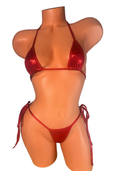 Red metallic  Scrunch bottom micro string bikini