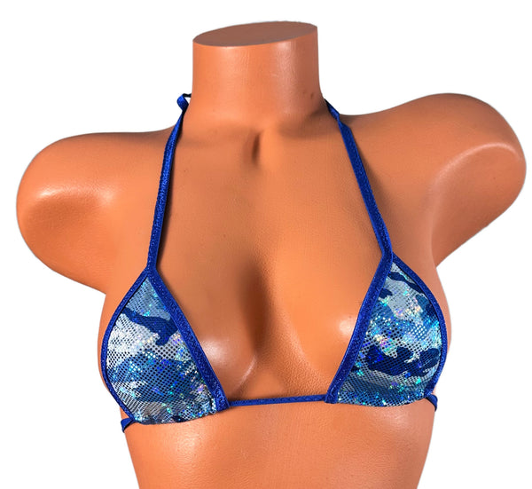 Metallic Blue Camouflage Blue Trim Micro Triangle Top