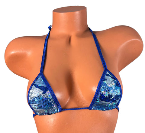 Metallic Blue Camouflage Blue Trim Micro Triangle Top