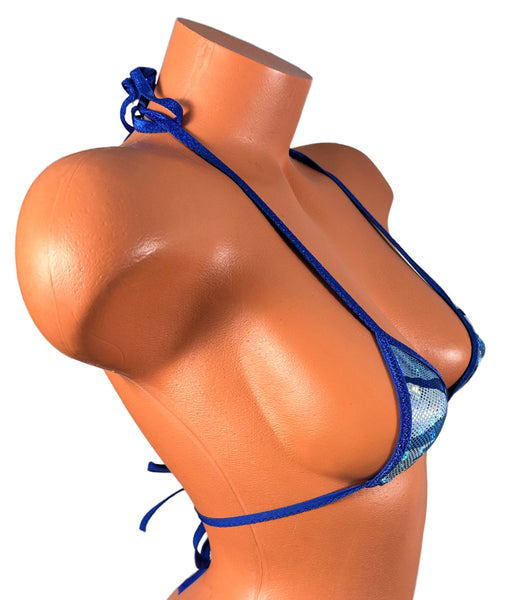 Metallic Blue Camouflage Blue Trim Micro Triangle Top