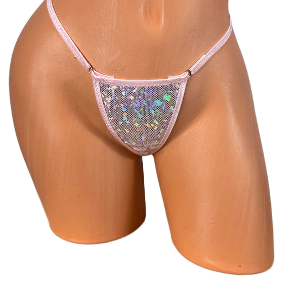 Baby Pink Sparkle Pink Trim  Micro Thong