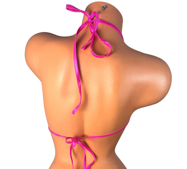 Hot Pink Snake Print Hot Pink Trim Micro Triangle Top