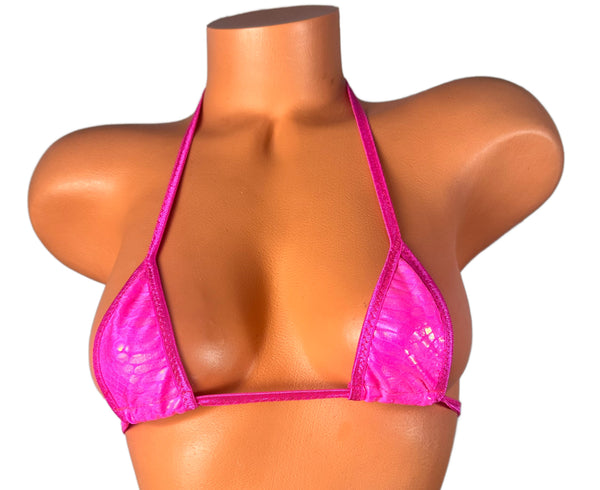 Hot Pink Snake Print Hot Pink Trim Micro Triangle Top