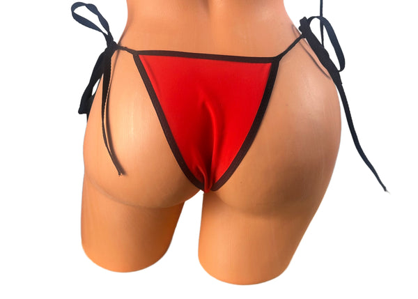 Red Black Trim Scrunch bottom micro string bikini