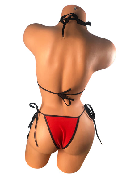 Red Black Trim Scrunch bottom micro string bikini