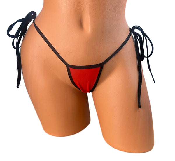 Red Black Trim Scrunch bottom micro string bikini
