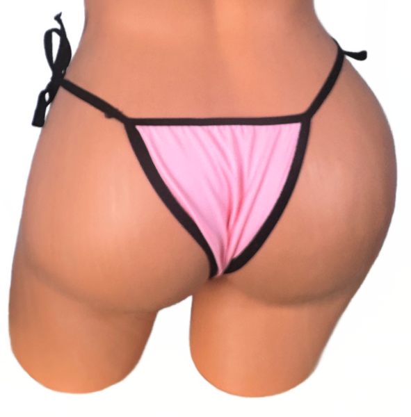 Pink and black trim Scrunch bottom micro string bikini