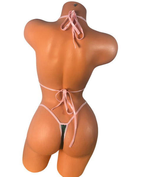 Metallic Green Pink Trim thong bikini