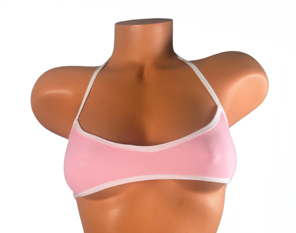 Baby Pink  White Trim Micro Halter Top