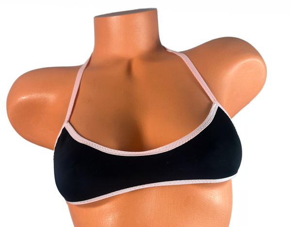 Black  Baby Pink Trim Micro Halter Top