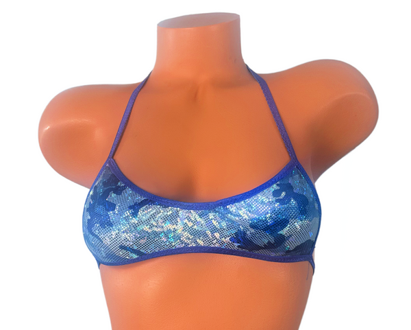 Metallic Blue Army Print Micro Halter Top