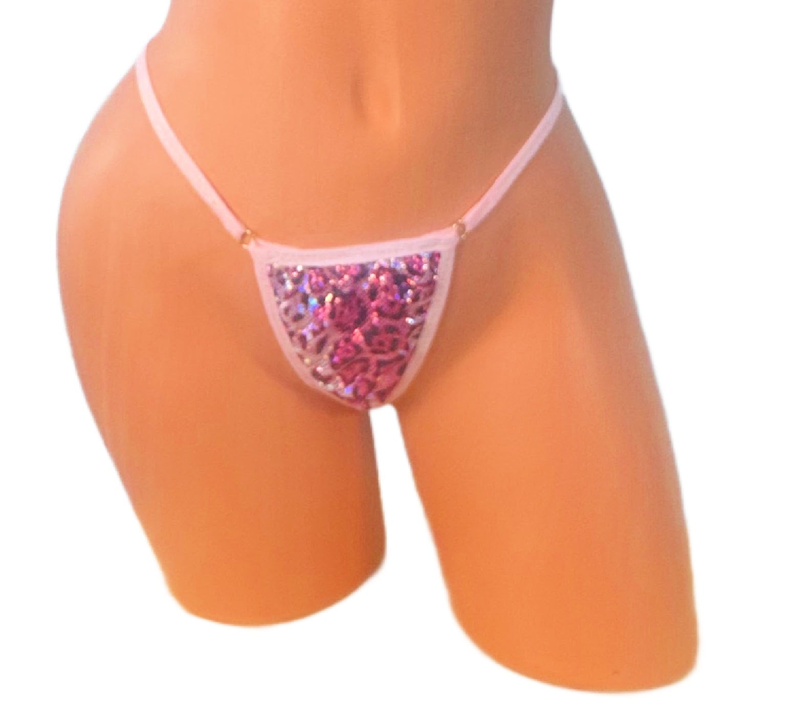 Pink Metallic  Leopard baby Pink Trim Micro Thong