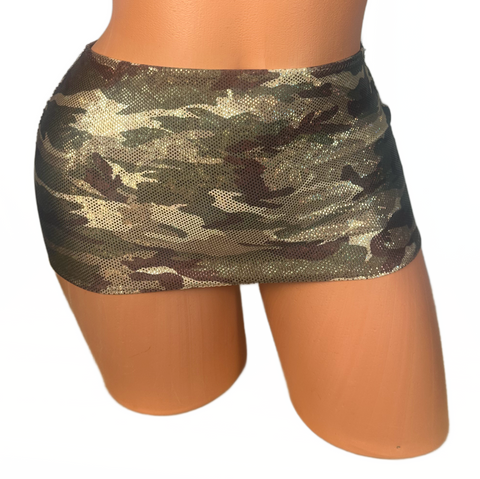 Metallic Olive Green Camouflage  Micro mini skirt cover up