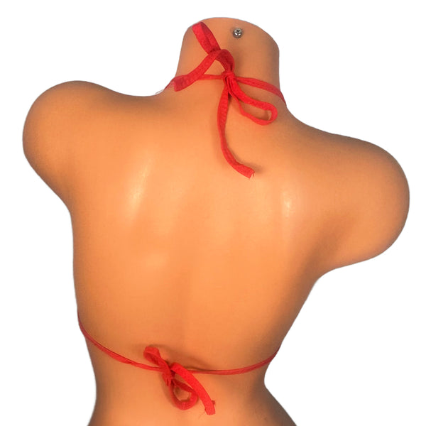 Metallic Olive Green Camouflage Red Trim Micro Triangle Top