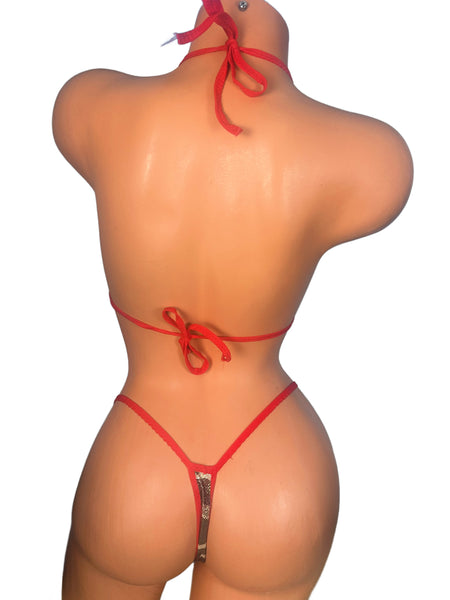 Metallic Camo Red Trim thong bikini