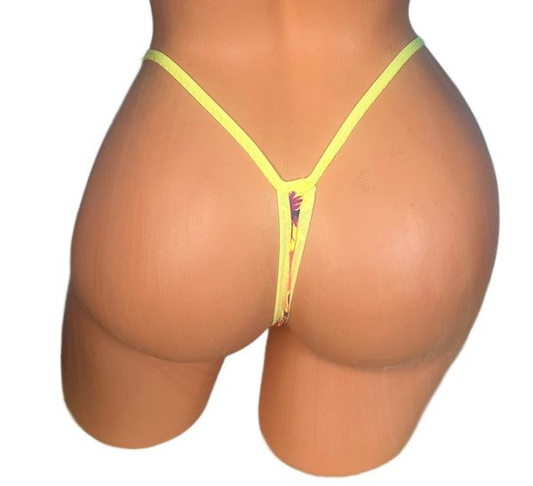 Orange Floral Yellow Trim thong bikini