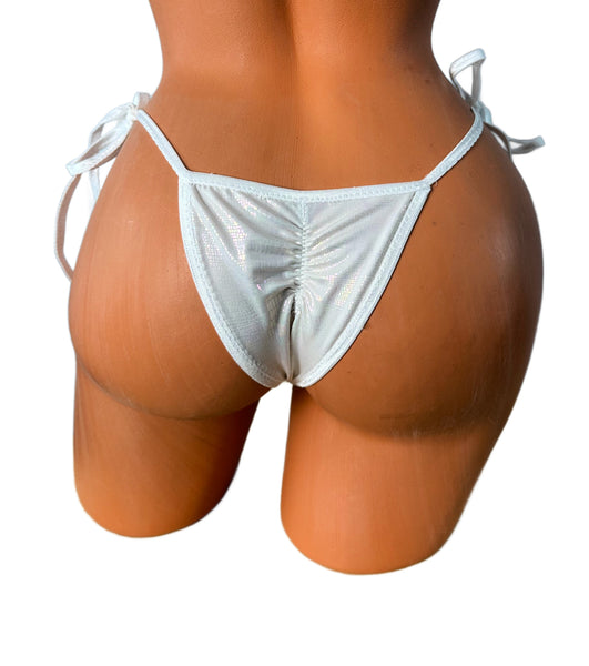White Iridescent Snake Print  Scrunch bottom micro string bikini