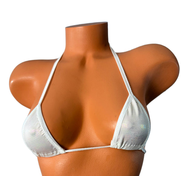 White Iridescent Snake Print  Scrunch bottom micro string bikini