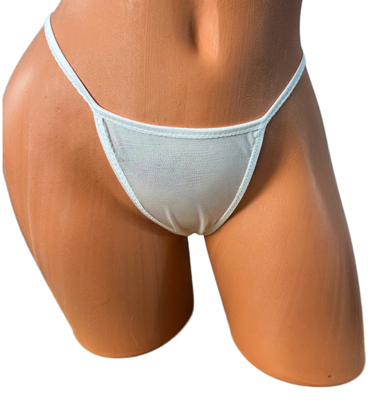 White Iridescent Snake Print Baby White Trim thong bikini