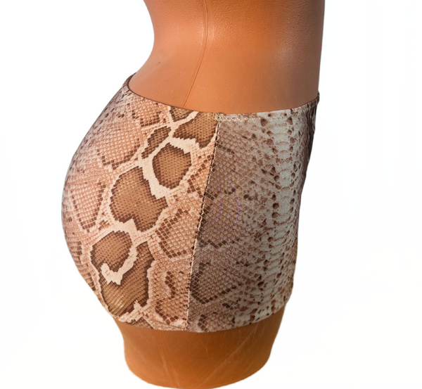 Tan Python  Print Micro Mini Skirt Cover Up
