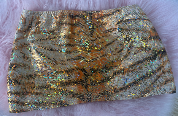 Gold Tiger Print Metallic Micro Mini Skirt Cover Up