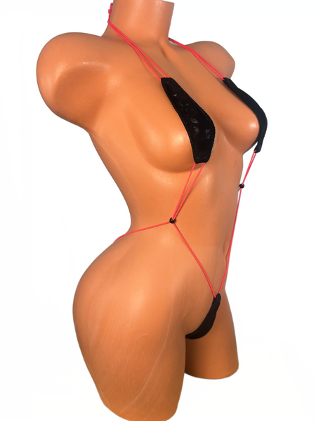 Black Wet Look Neon Pink Ties