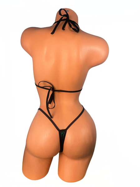 Emerald Green on Black Thong Bikini