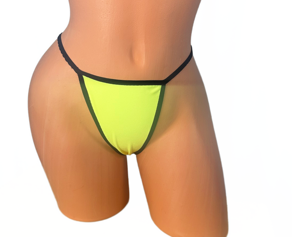 Yellow Black Trim Wide Front Thong Bikini