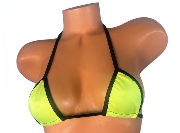 Yellow Black Trim Wide Front Thong Bikini