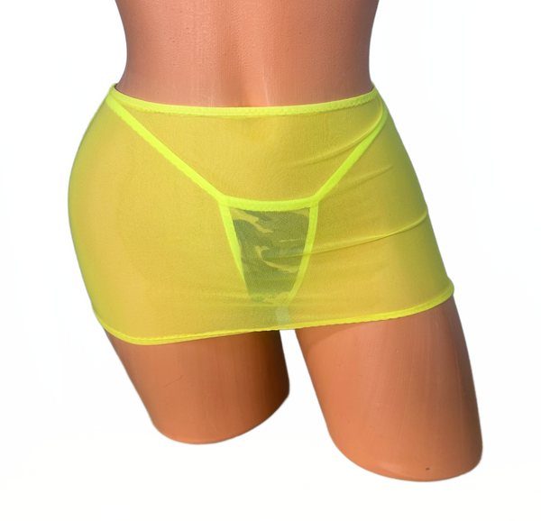 Yellow Sheer Mesh mini Skirt Cover Up