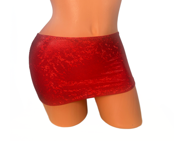 Red Shatterglass Metallic Micro mini skirt cover up