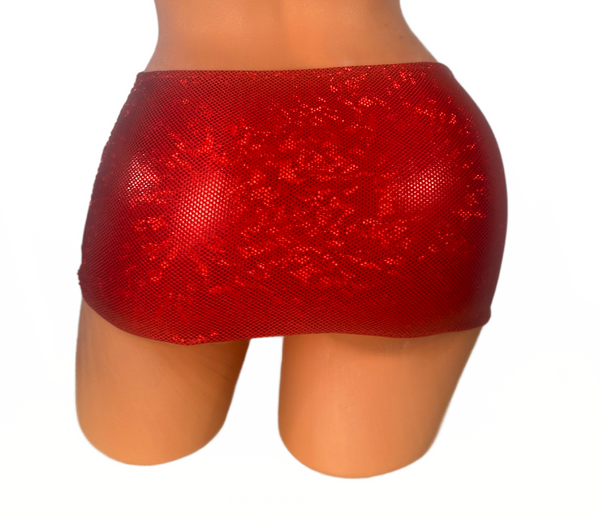 Red Shatterglass Metallic Micro mini skirt cover up