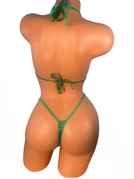 Green Money Themed Metallic Thong Bikini