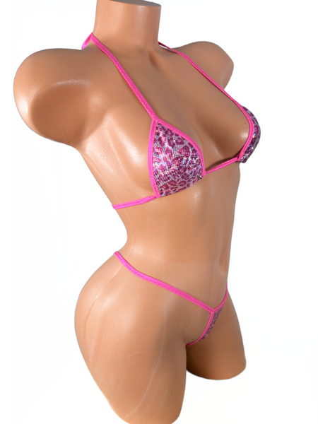 Pink Metallic Cheetah Thong Bikini