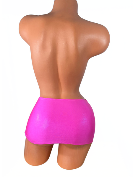 Hot Pink Wet Look Micro Mini Skirt