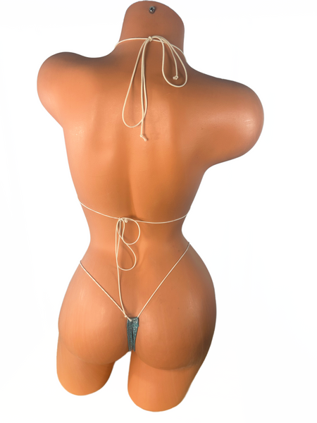 Silver Holographic on Turquoise elastic string bikini